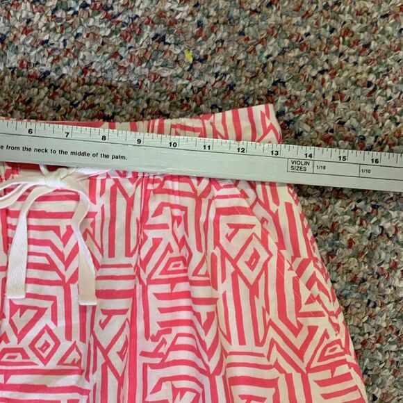 J. Crew Pink White Linen Cotton Blend Geo Print Drawstring Mini Skirt Size 00 - Picture 10 of 11